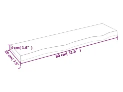 Estante de pared 80x20x4 cm madera maciza de roble sin tratar