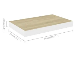Estante flotante de pared roble y blanco 50x23x3,8 cm MDF