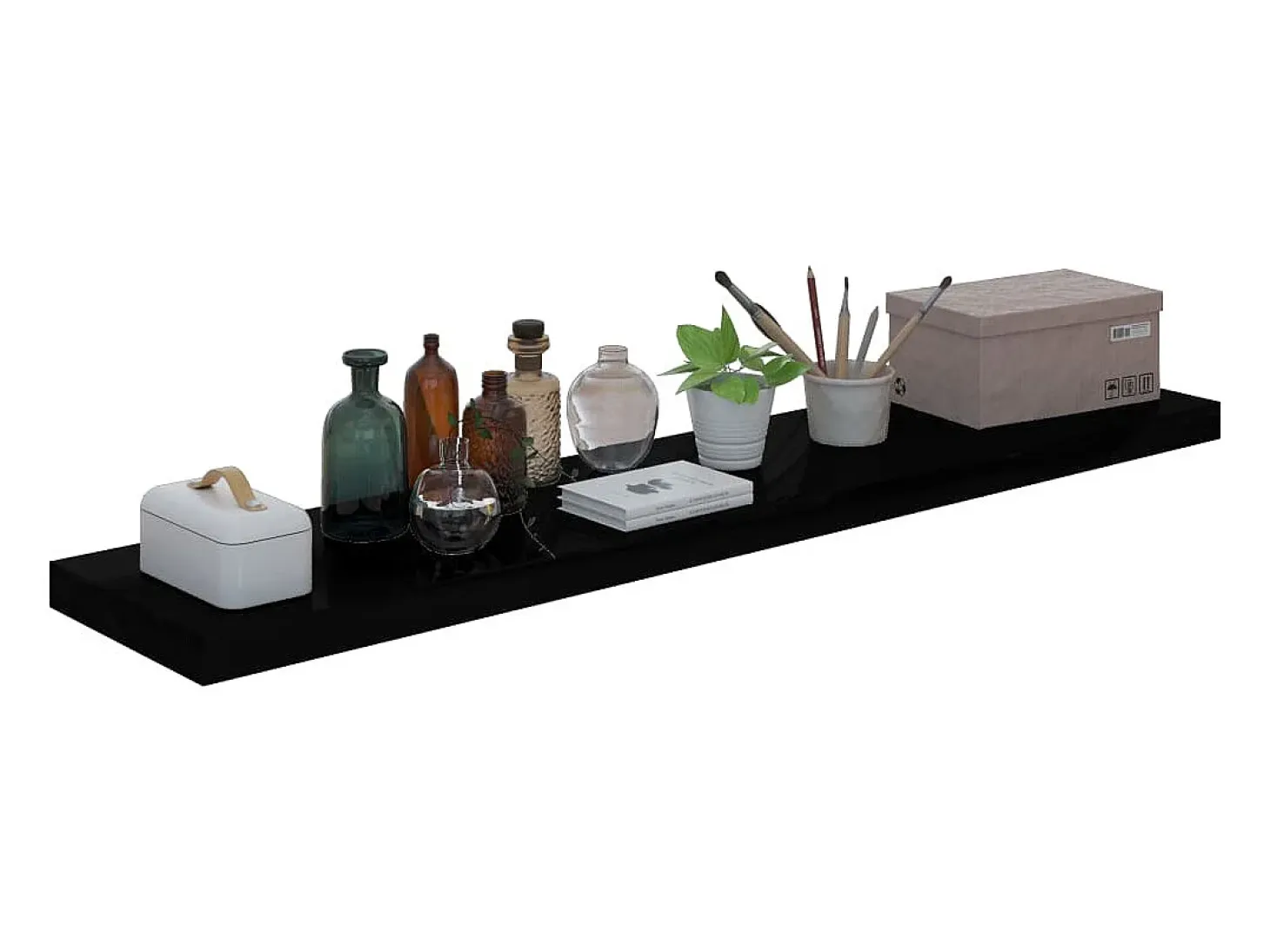 Estante flotante de pared (2 unidades), color negro brillante, 120 x 23,5 x 3,8 cm, MDF.