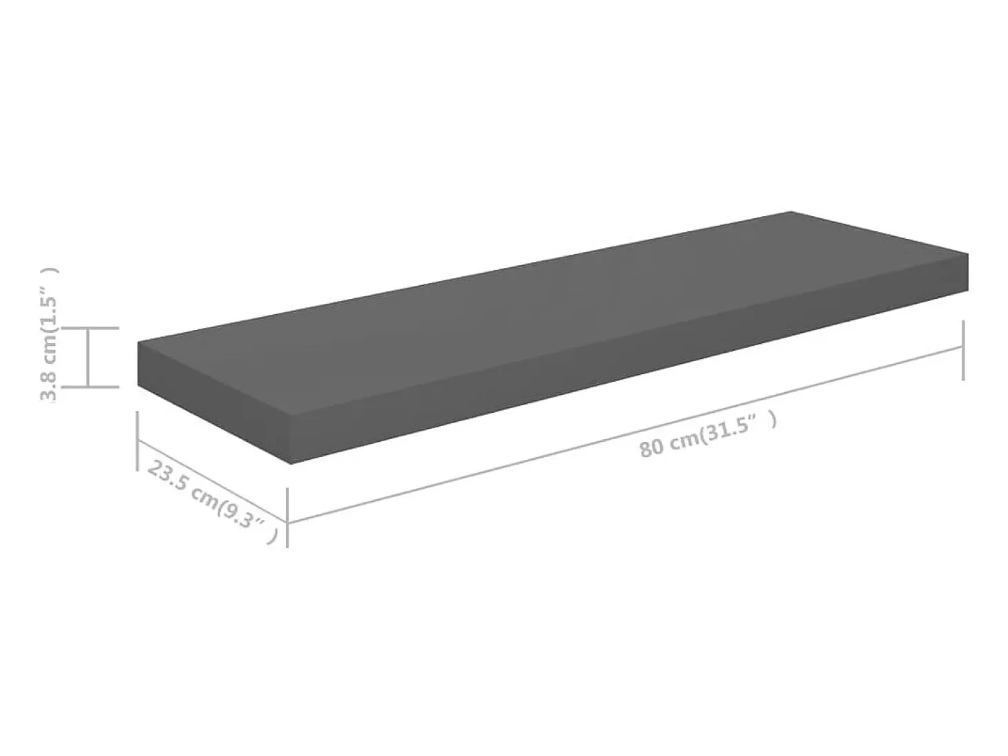 Estante flotante de pared 2 uds Gris brillo 80x23,5x3,8 cm MDF