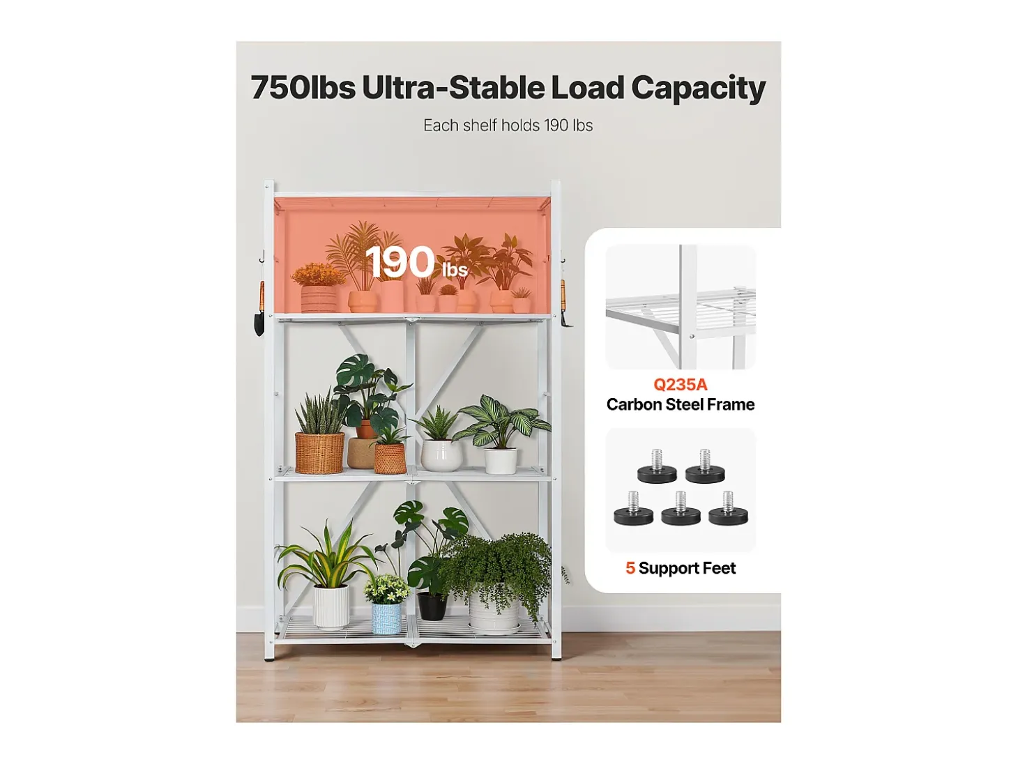 Estante Plegable SucceBuy Estantería Plegable Móvil de 4 Niveles, 91 x 53 x 152 cm, Estructura Metálica Robusta, Capacidad Estática de 340 kg y Dinámica de 90,7 kg