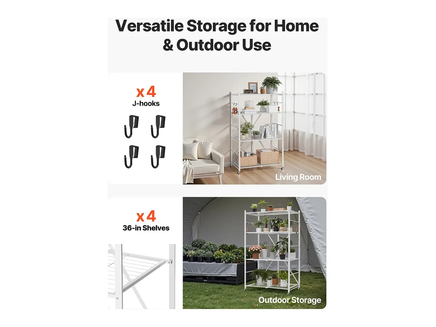 Estante Plegable SucceBuy Estantería Plegable Móvil de 4 Niveles, 91 x 53 x 152 cm, Estructura Metálica Robusta, Capacidad Estática de 340 kg y Dinámica de 90,7 kg
