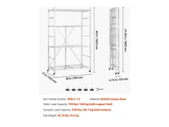 Estante Plegable SucceBuy Estantería Plegable Móvil de 4 Niveles, 91 x 53 x 152 cm, Estructura Metálica Robusta, Capacidad Estática de 340 kg y Dinámica de 90,7 kg