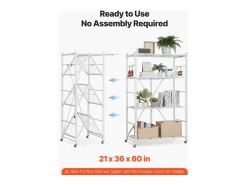 Estante Plegable SucceBuy Estantería Plegable Móvil de 4 Niveles, 91 x 53 x 152 cm, Estructura Metálica Robusta, Capacidad Estática de 340 kg y Dinámica de 90,7 kg