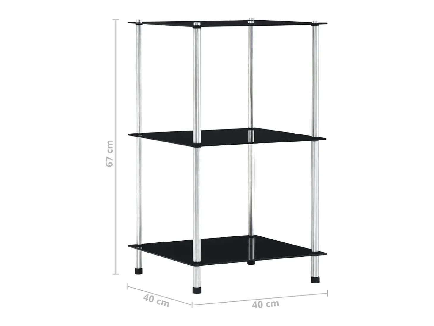 Estantería 3 niveles cristal templado negro 40x40x67 cm