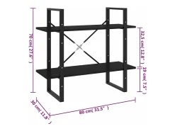 Estantería 2 niveles madera maciza de pino negra 80x30x70 cm