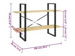 Estantería 2 niveles madera maciza de pino 100x30x70 cm