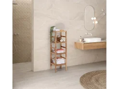 Estantería Alam de madera de nogal, 117,5 cm altura con 4 niveles