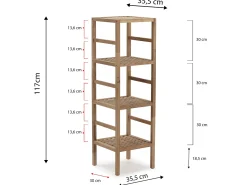 Estantería Alam de madera de nogal, 117,5 cm altura con 4 niveles