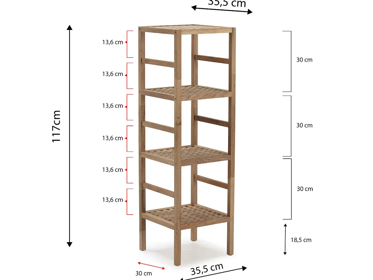 Estantería Alam de madera de nogal, 117,5 cm altura con 4 niveles