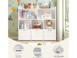 Estantería baja para niños Bealife con 8 compartimentos, 3 cajones abiertos móviles, blanco 100×30×90cm