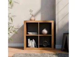 Estantería cúbica, 2 niveles y 4 compartimentos efecto madera miel
