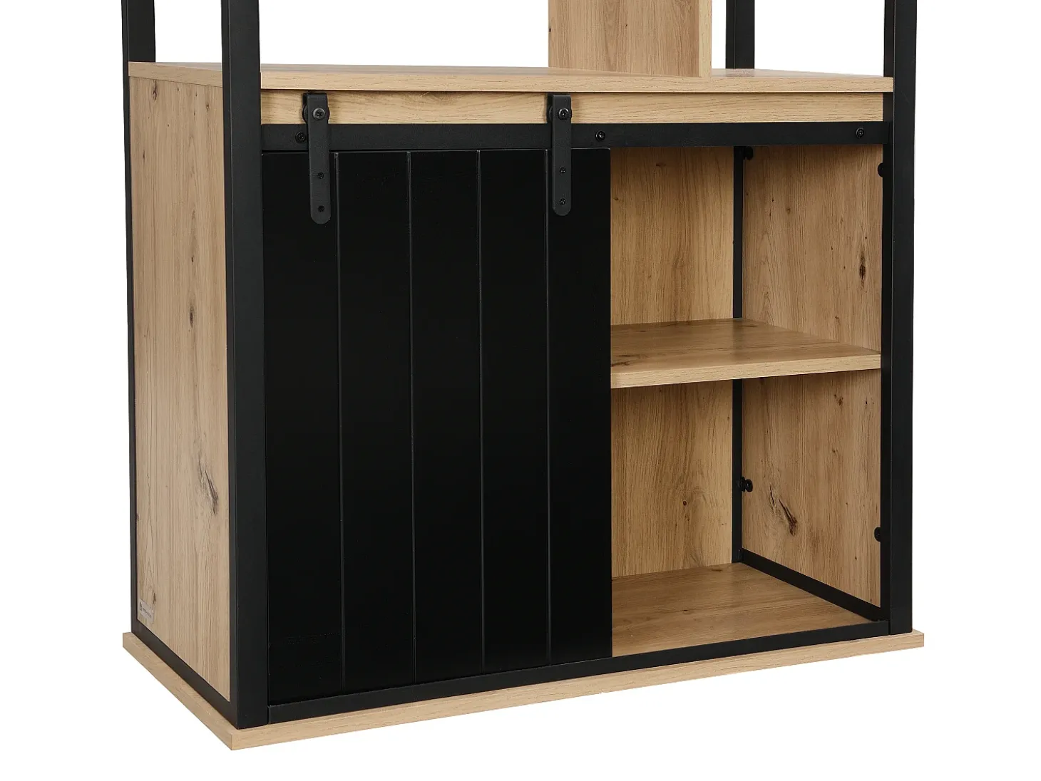 Estantería con espacio de almacenamiento y 1 puerta corredera de MDF - Natural y Negro - YALENA