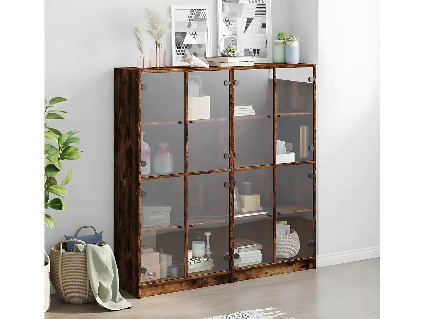 Estantería con puertas madera roble ahumado 136x37x142 cm