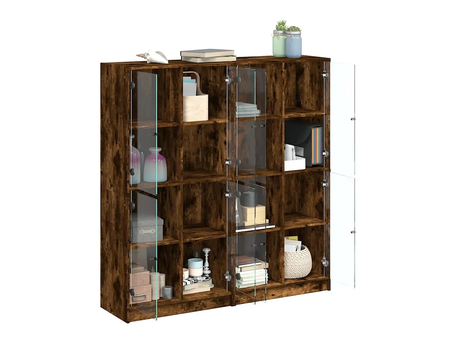 Estantería con puertas madera roble ahumado 136x37x142 cm