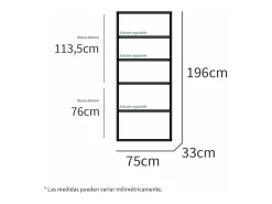 Estantería-2 cuatro estantes acabado roble gold, 196.5 cm(alto)75.5 cm(ancho)33 cm(fondo)