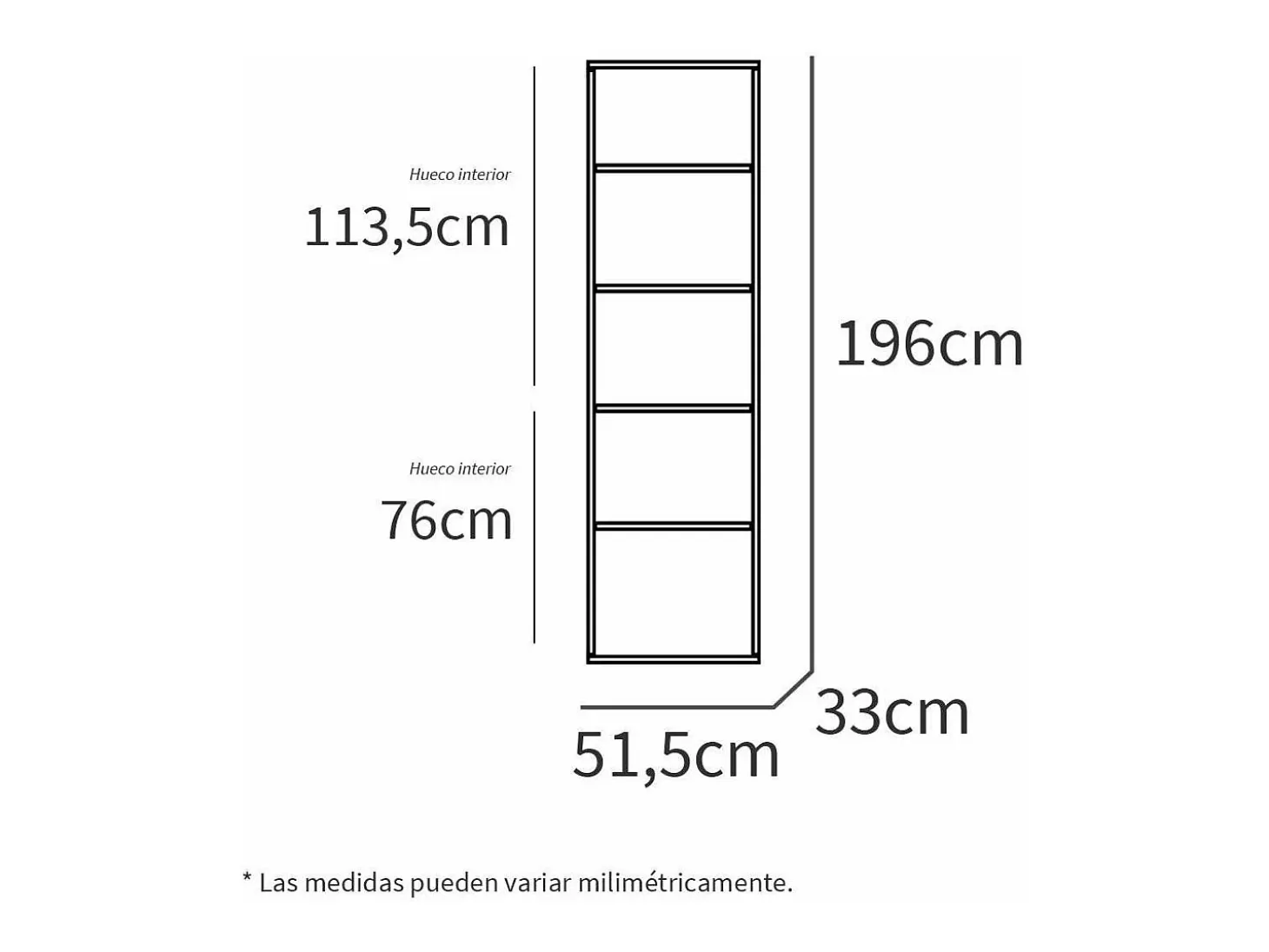 Estantería-3 cuatro estantes acabado roble gold, 196.5 cm(alto)51.5 cm(ancho)33 cm(fondo)