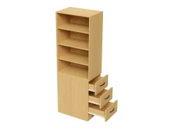 Estantería de 180 cm de alto - con 3 cajones laterales - Estantes ajustables - Reversible izquierdo/derecho - Natural