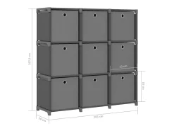 Estantería de 9 cubos con cajas tela gris 103x30x107,5 cm