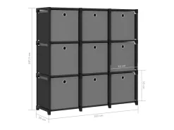 Estantería de 9 cubos con cajas tela negra 103x30x107,5 cm