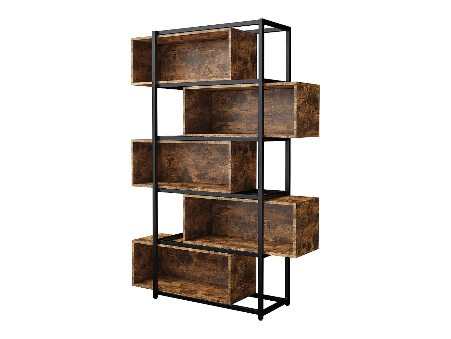 Estantería de 5 niveles con estantes - 121 x 35 x 176 cm - Madera MDF y tubo de acero - Marrón