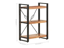 Estantería de 3 niveles de madera maciza de acacia 60x30x80 cm