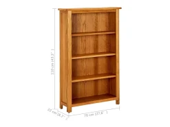 Estantería de 4 niveles de madera maciza de roble 70x22x110 cm