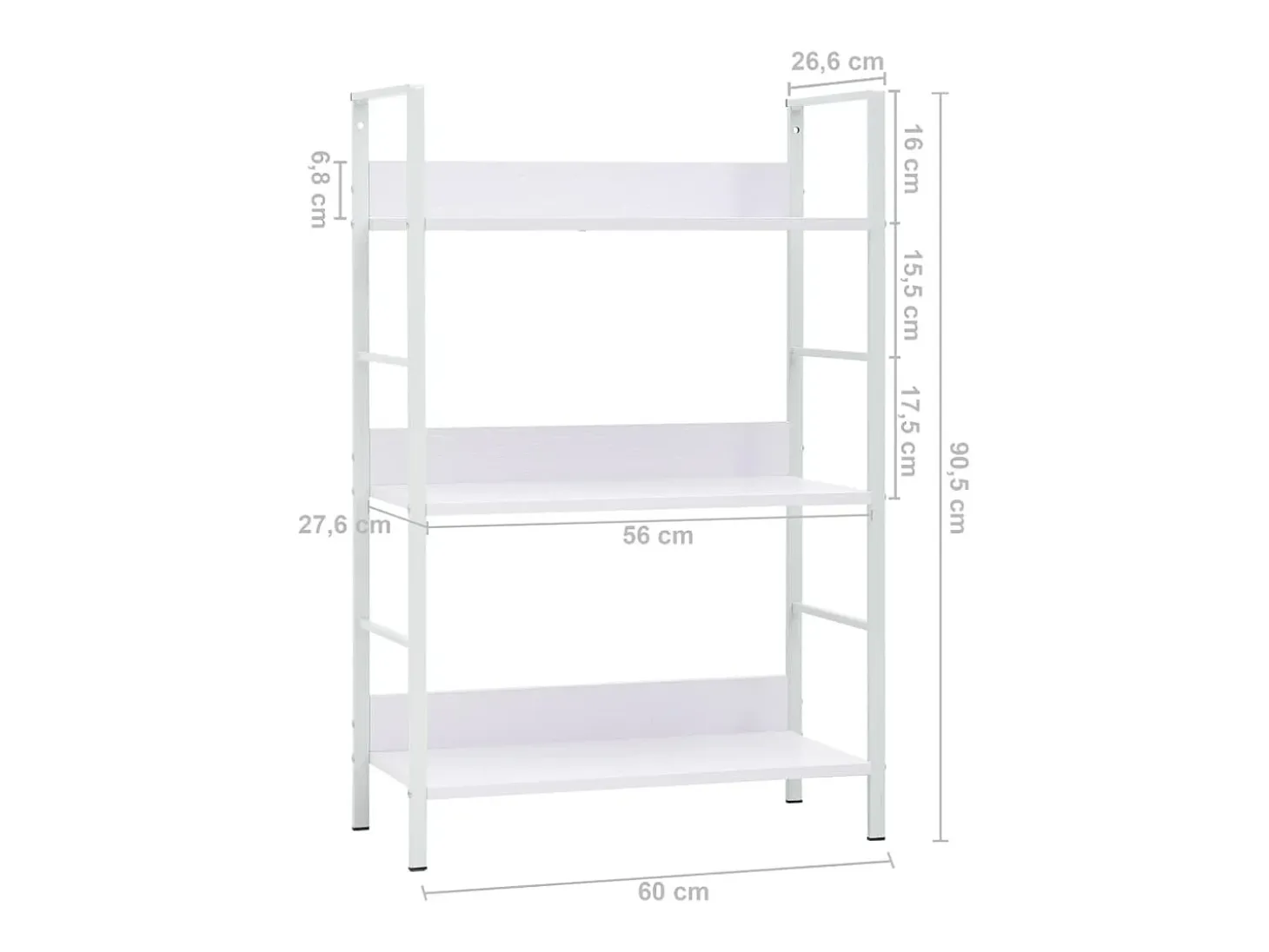 Estantería de 3 niveles madera ingeniería blanco 60x27,6x90,5cm
