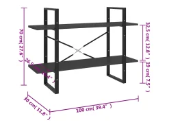 Estantería de 2 niveles madera contrachapada gris 100x30x70 cm
