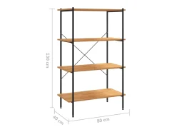 Estantería de 4 niveles negro y roble 80x40x130 cm