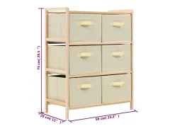 Estantería de almacenaje 6 cestas de tela madera de cedro beige