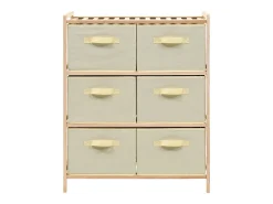 Estantería de almacenaje 6 cestas de tela madera de cedro beige