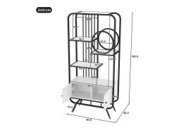 Estantería de almacenaje de doble puerta - 3 estantes - patas de metal - 80 x 30 x 180 cm - elemento decorativo redondo
