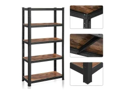 Estantería de almacenamiento industrial de metal negro con niveles ajustables - L75 x H150 cm