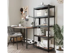 Estantería de almacenamiento industrial de metal negro con niveles ajustables - L75 x H150 cm