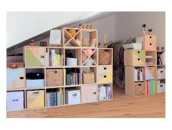 Estantería de cubos de madera cruda Dinamic 4 espacios
