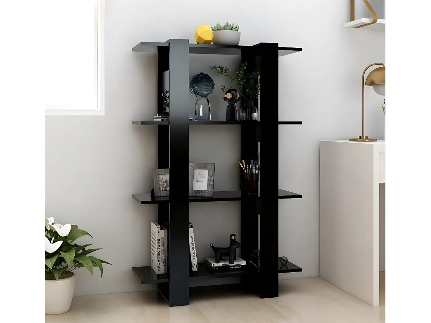 Estantería de libros/divisor de espacios negro 80x30x123,5 cm