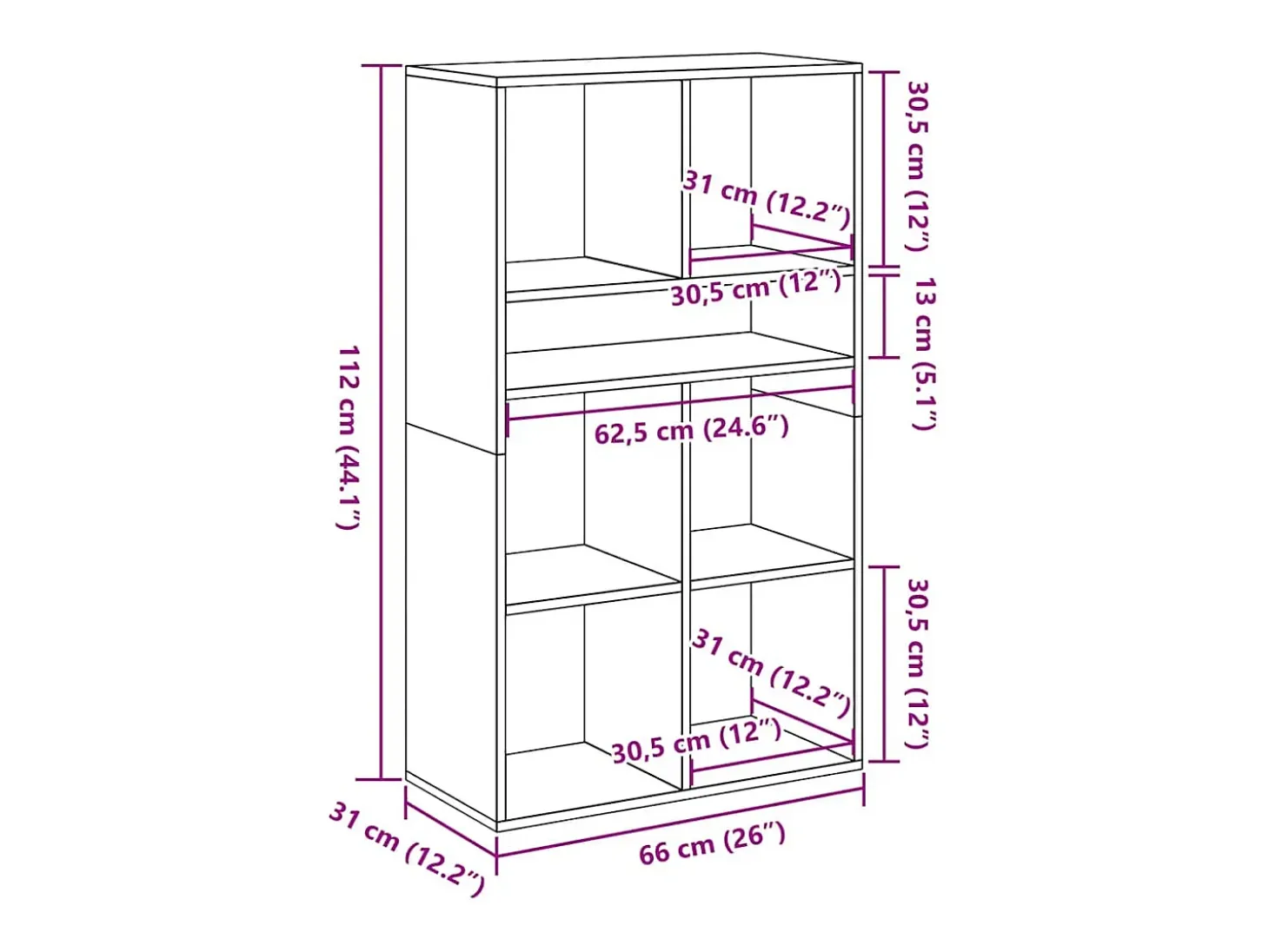 Estantería de madera contrachapada blanco 66x31x112 cm