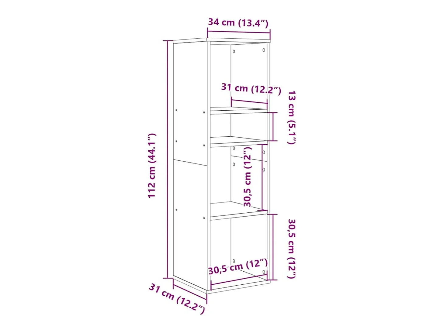 Estantería de madera contrachapada blanco 34x31x112 cm