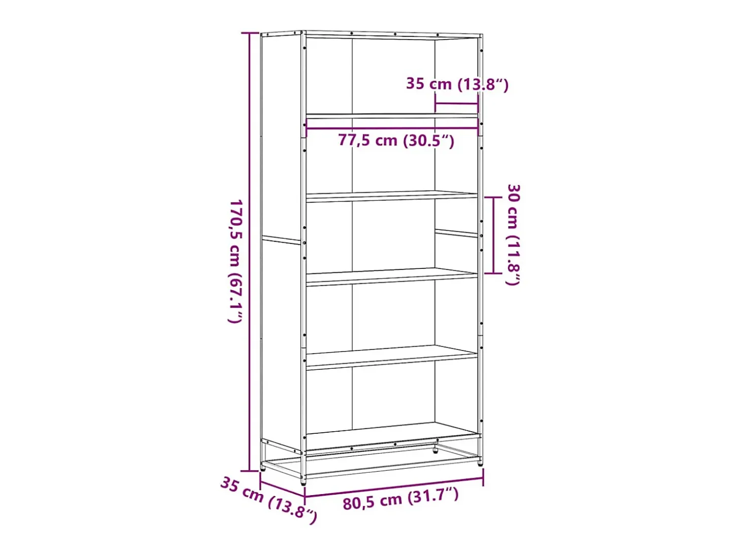 Estantería de madera de ingeniería gris Sonoma 80,5x35x170,5 cm