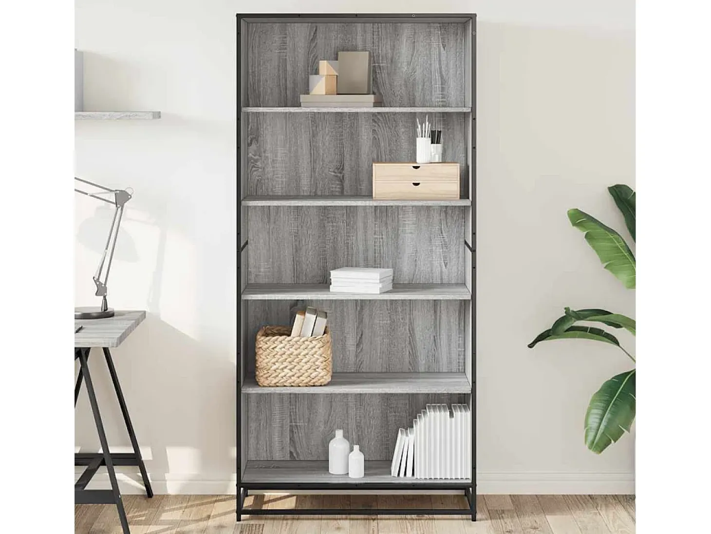 Estantería de madera de ingeniería gris Sonoma 80,5x35x170,5 cm