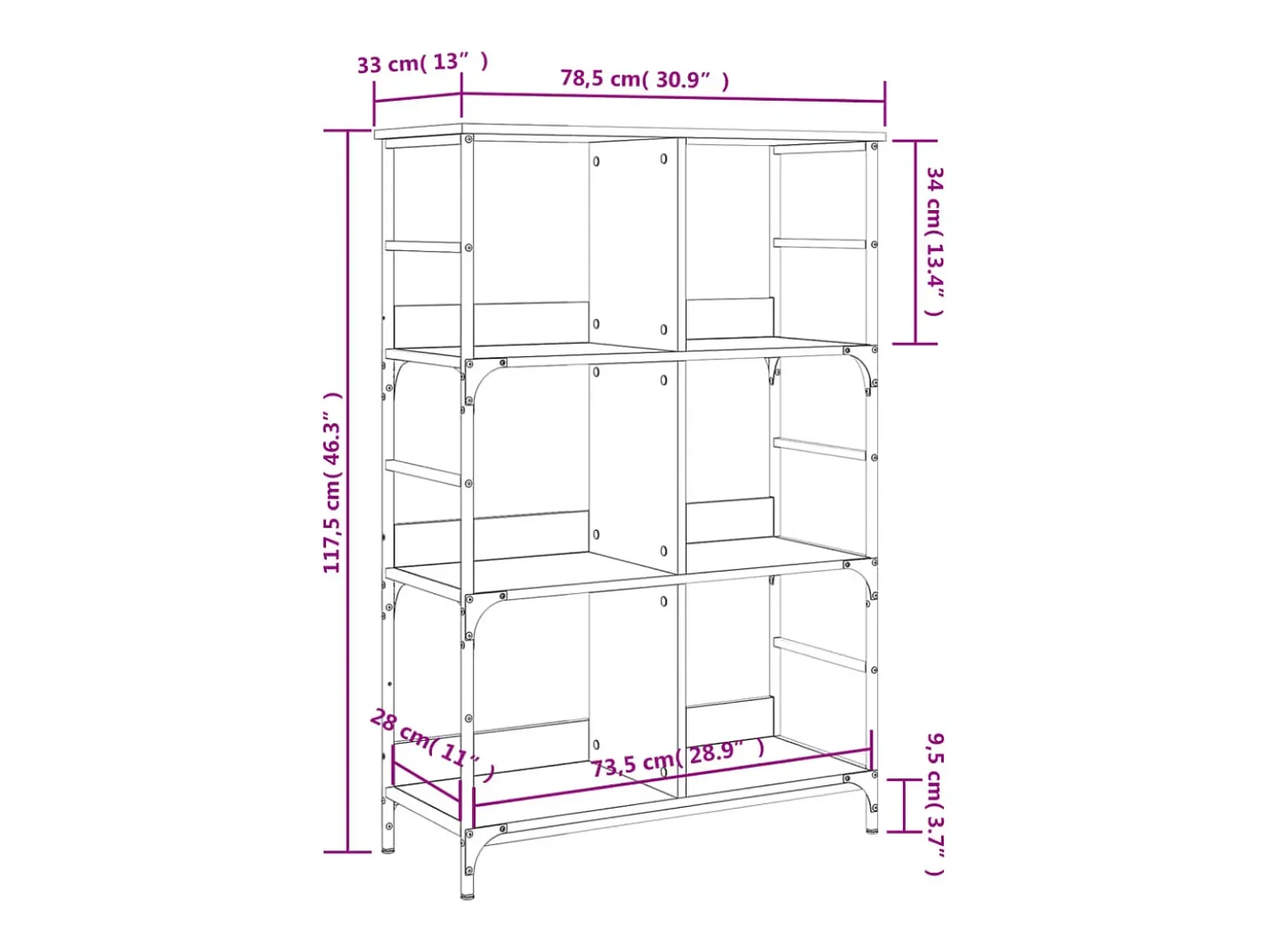 Estantería de madera de ingeniería gris Sonoma 78,5x33x117,5 cm