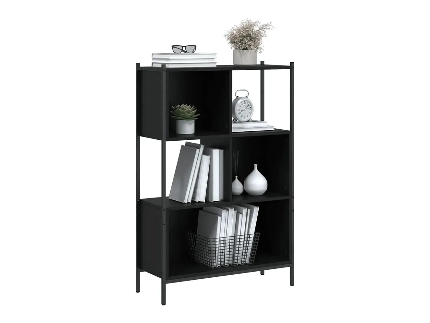 Estantería de madera de ingeniería negra 72x28x109 cm
