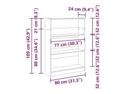 Estantería de madera de ingeniería gris Sonoma 80x24x109 cm