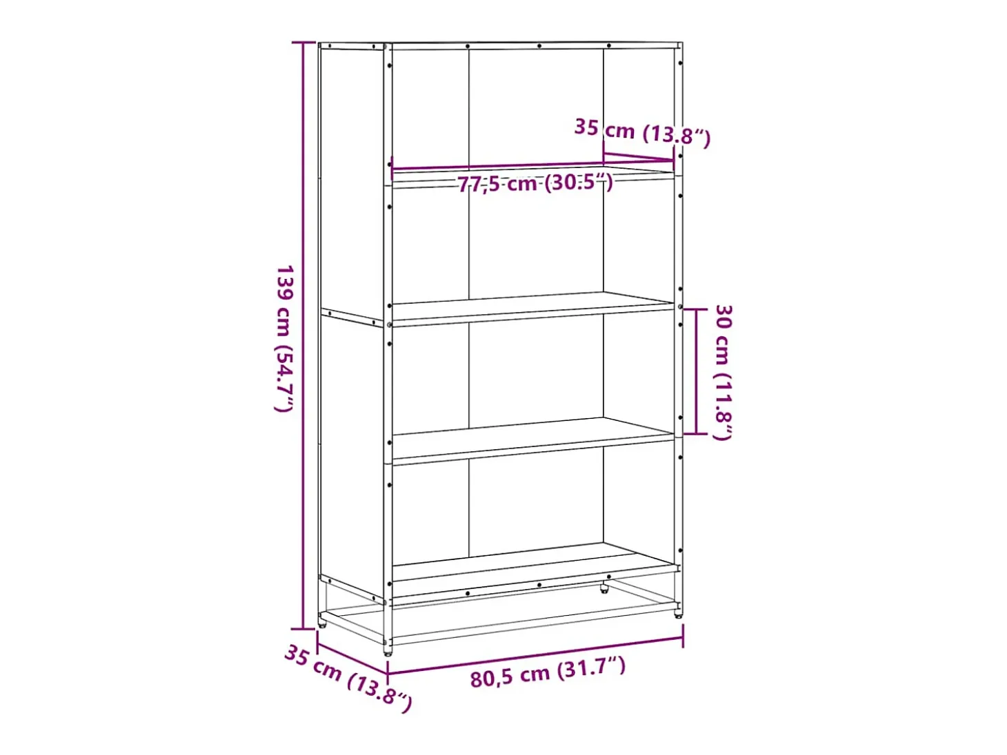 Estantería de madera de ingeniería gris Sonoma 80,5x35x139 cm