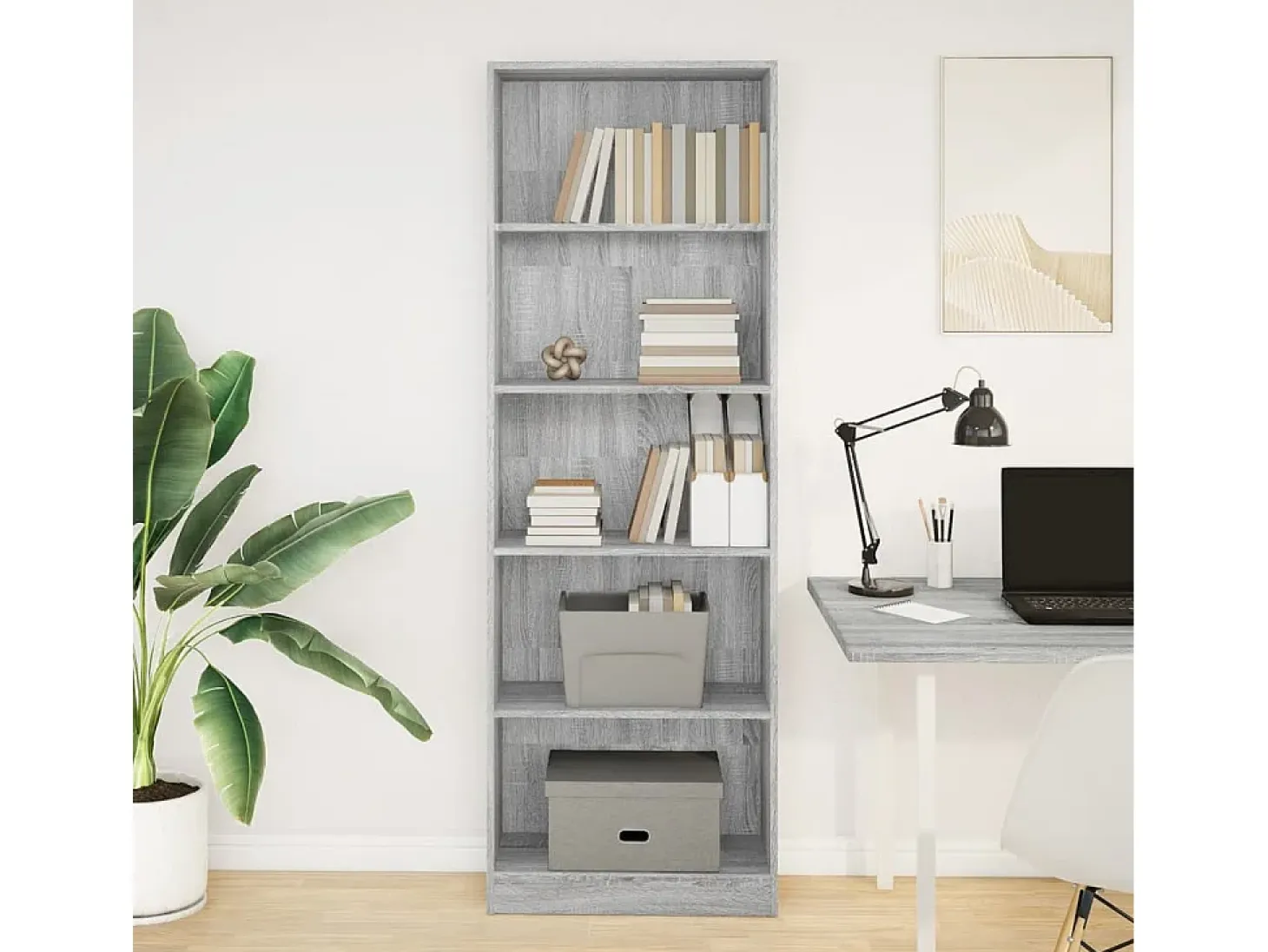 Estantería de madera de ingeniería gris Sonoma 60x24x176 cm
