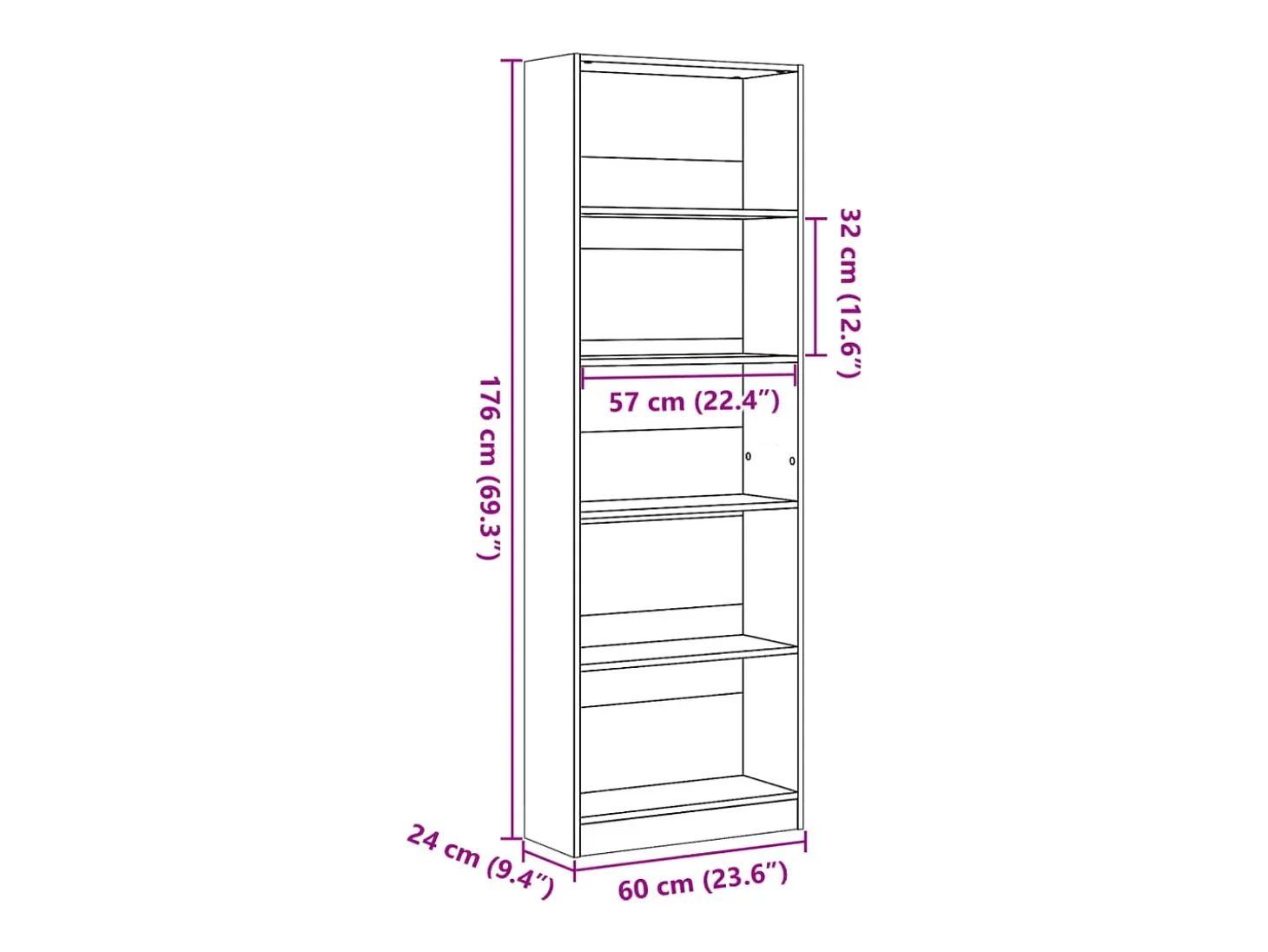 Estantería de madera de ingeniería gris Sonoma 60x24x176 cm