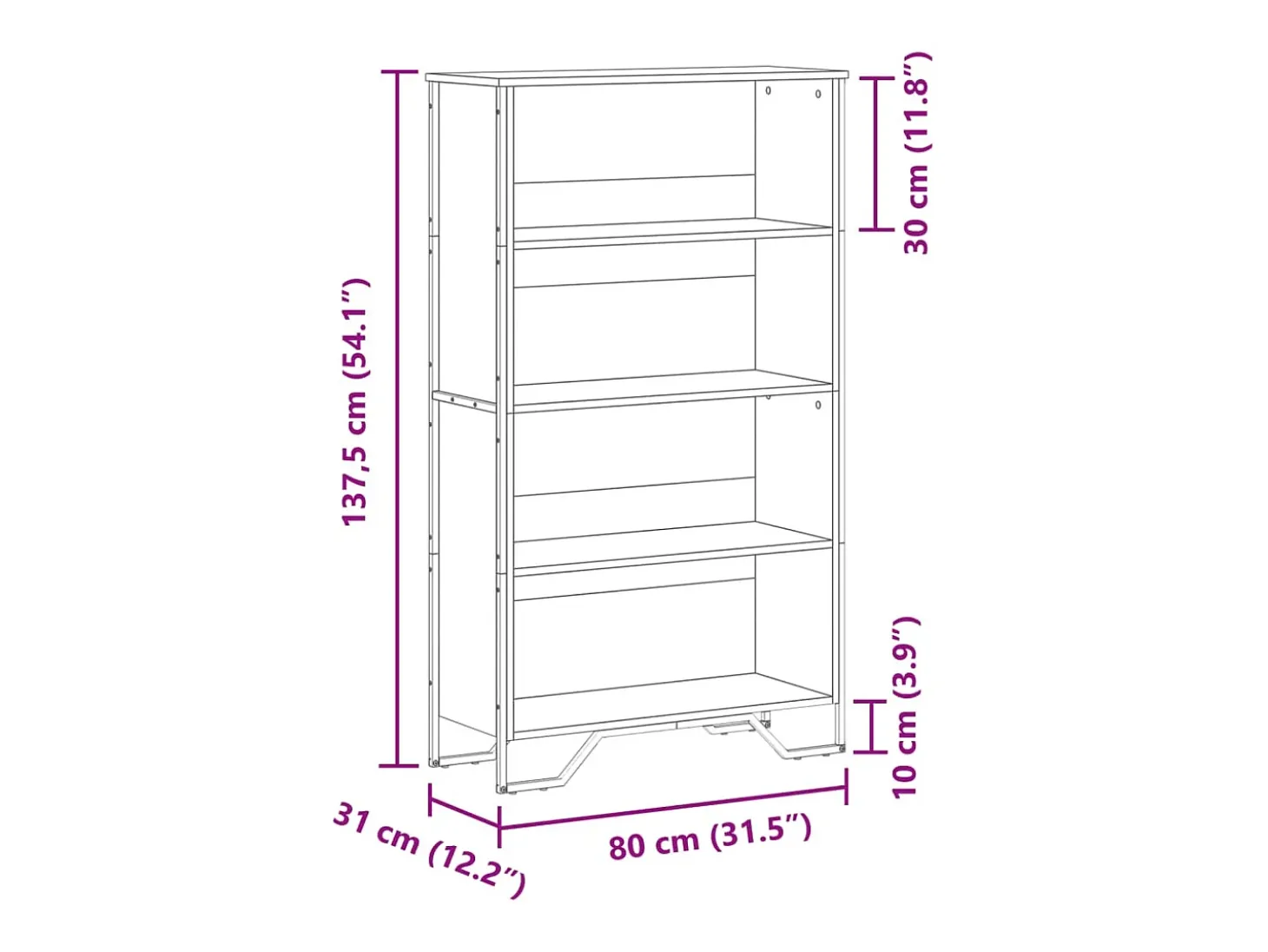 Estantería de madera de ingeniería negra 80x31x137,5 cm