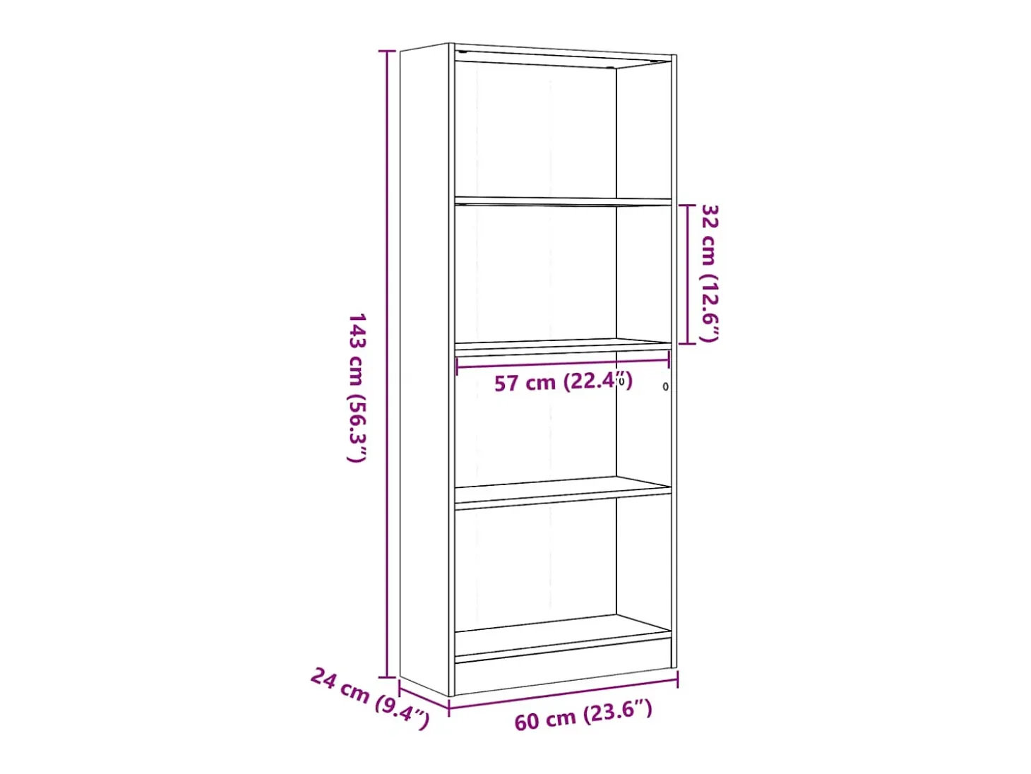 Estantería de madera de ingeniería blanca 60x24x143 cm