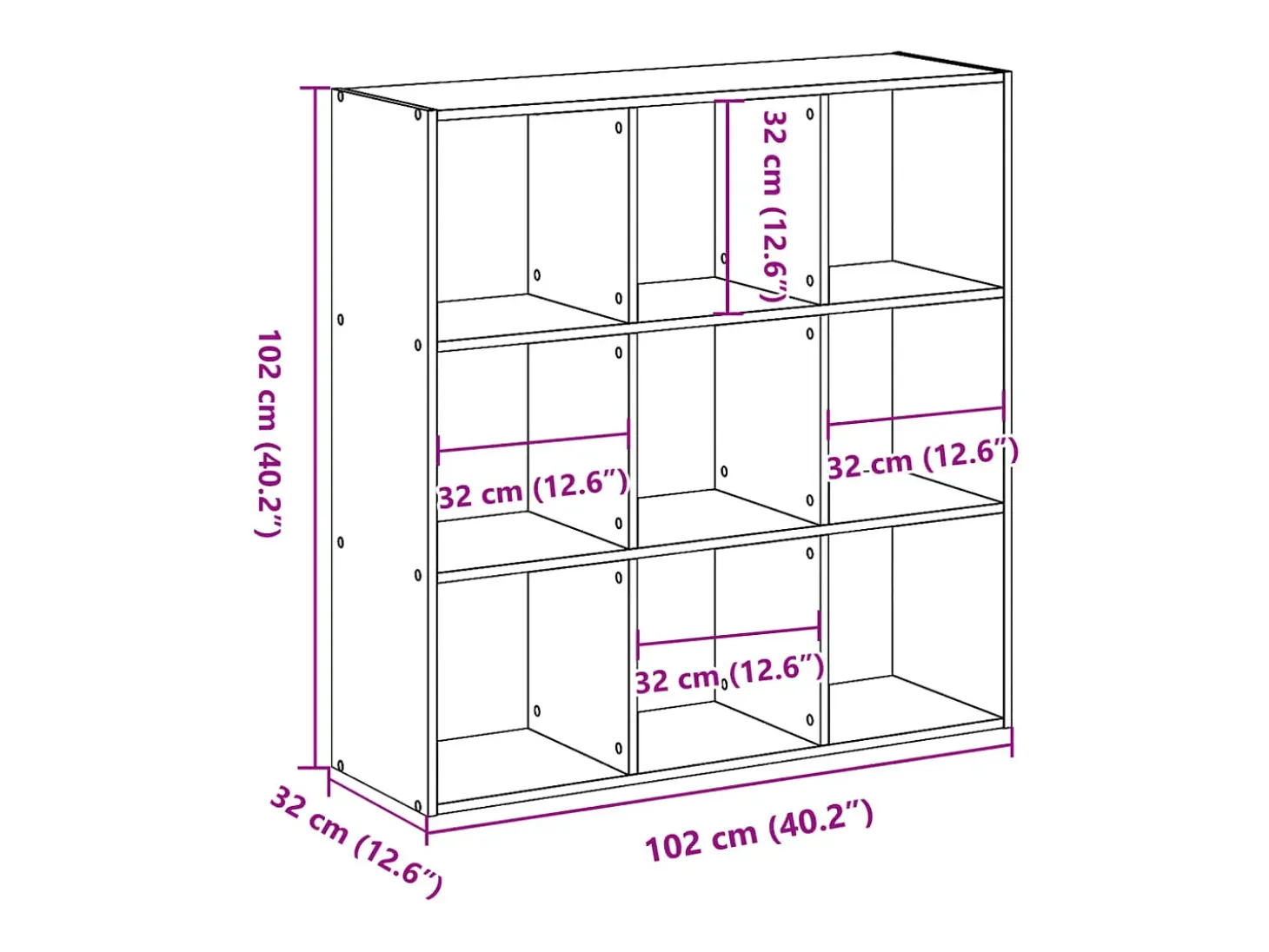 Estantería de madera de ingeniería gris hormigón 102x32x102 cm
